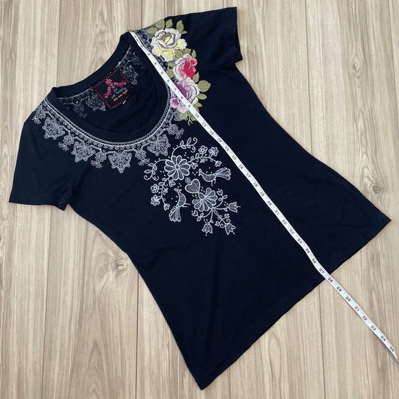 JOHNNY WAS Dark Navy Embroidered Top Size L - Picture 6 of 9